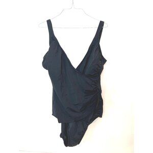 Slimshaper Black One Piece Swimsuit side Tie Missy 18 Slimming